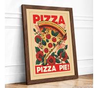 Pizza Pie Romance Retro Framed Wall Art Print A3 (42×29.7cm) Walnut, Wall Decor for Living Room, Bedroom, Office & Home, Ready to Hang, Art Gift