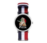 Pizza Pisa Tower Italy Flag Casual Nylon Braided Strap Watch Unisex Non-Scale Wristwatch Easy Read Analog Watches