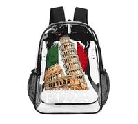 Pizza Pisa Tower Italy Flag Funny Clear Backpack Waterproof Transparent Bag See Through Rucksack with Adjustable Straps
