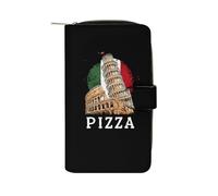 Pizza Pisa Tower Italy Flag Leather Men's Multifunctional Wallet with Card Slots Large Capacity Coin Purse Travel Zipper Wallets