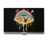 Pizza Planet Cat Mushroom Rainbow Business Card Wallet Credit Card Holder Metal Square Small Pocket Purse