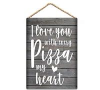 Pizza Sign I Love You With Every Pizza My Heart Rustic Wood Sign Retro Metal Tin Sign 8X12 Inches