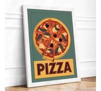 Pizza Sign Retro Framed Wall Art Print A1 (84.1×59.4cm) White, Wall Decor for Living Room, Bedroom, Office & Home, Ready to Hang, Art Gift