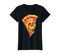 Pizza Skull Melted Cheese Pepperoni Spooky Value Graphic T-Shirt, Women, Black, M