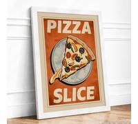 Pizza Slice Poster Retro Framed Wall Art Print A2 (59.4×42cm) White, Wall Decor for Living Room, Bedroom, Office & Home, Ready to Hang, Art Gift