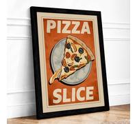 Pizza Slice Poster Retro Framed Wall Art Print A4 (29.7×21cm) Black, Wall Decor for Living Room, Bedroom, Office & Home, Ready to Hang, Art Gift