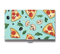 Pizza Slices Mushrooms Business Card Wallet Credit Card Holder Metal Square Small Pocket Purse
