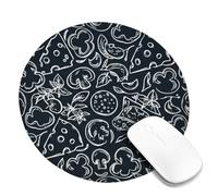 Pizza Small Mouse Pad, Food Illustrative Mushroom Bells Pepper None Black Round Rubber Non Slip Mini Travel Desk Mousepad Desk Accessories for Gaming Computer Laptop Round 8x8 Inch