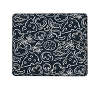 Pizza Small Mouse Pad, Food Illustrative Mushroom Bells Pepper None Black Square Rubber Washable Portable Travel Mousepad Idea for Home Office Desk Laptop Gamers Gift Square 8x10 Inch