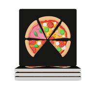 Pizza Square Ceramic Coaster Set with Non-Slip Cork Base Drink Coasters Tabletop Protection for Home Kitchen Bar