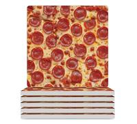 Pizza Square Ceramic Coaster Set with Non-Slip Cork Base Drink Coasters Tabletop Protection for Home Kitchen Bar