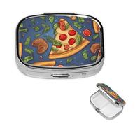 Pizza Square Metal Pill Box 2 Compartment Cute Travel Pill Organizer Case Portable Medicine Vitamin Organizer Pill Case for Women Men Travel Unique Gift