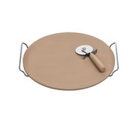 Pizza Stone and Cutter Set With Chrome Stand, Stoneware, Natural