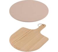 Pizza Stone and Wooden Peel Set - 13" - 33cm Round Cordierite Baking Stone for Oven & BBQ - Ideal for Crispy Homemade Pizza, Bread & Flatbreads - Includes Natural Pine Pizza Paddle