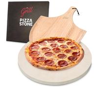 Pizza Stone by Hans Grill Baking Stone for Pizzas use in Oven and Grill | BBQ Free Wooden Pizza Peel Round Board 15 Inches (38CM) Easy Handle Baking | Bake Grill, for Pies, Pastry Bread, Calzone