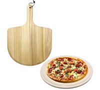 Pizza Stone Set,33x33cm Heavy Duty Round Cordierite Baking Stone for Bread, Pizza, Thermal Shock Resistant Cooking Stone with Bamboo Pizza Peel Paddle 35x48cm for Oven and Grill