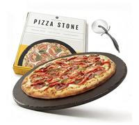 Pizza Stone Set with Pizza Cutter, 38cm Cordierite Baking Stone for Oven, Grill - Includes Stainless Steel Pizza Wheel & Peel Board - Fast Heating, Easy Clean