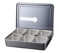 Pizza Topping Station, 6 Grids Stainless Steel Condiment Station, Removable Seasoning Box with Lids and Spoons for Cafeteria, Hotel, Kitchen Pizza Topping, Condiment, Seasoning Bo