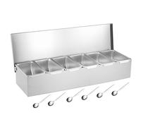 Pizza Topping Station 6x18x3.5 6-Compartment Spice Containers with 6 Spoons Removable Washable Seasoning Box for Kitchen Ideal for Restaurants & Home Use