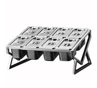 Pizza Topping Station,Spice Rack Organizer, Stainless Steel 2-Row Compartment Storage, Countertop Spice Holder for 10 Pans with Lids, Expandable Design