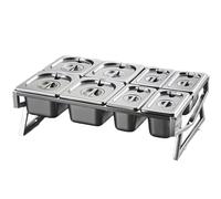 Pizza Topping Station,Spice Rack Organizer, Stainless Steel 2-Row Compartment Storage, Countertop Spice Holder for 10 Pans with Lids, Expandable Design
