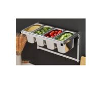 Pizza Topping Station, Stainless Steel Condiment Organizer with 4 Removable Containers, Lids & Spoons for Restaurant Buffet