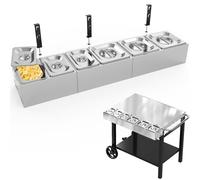 Pizza Topping Station, Toppings Containers with Lids Universal Condiment Serving Tray for Ooni Pizza Oven Accessories Outdoor Cart Table Grill Stand,304Stainless Steel 6 Seasoning Containers with Lid
