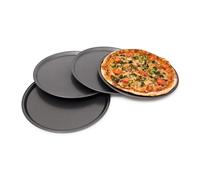 Relaxdays Round Pan 33 cm 4-Piece Set Plates with Non-Stick Coating Tarte Flambee with Extra Large Diameter Pizza Baking Tray Made of Carbon Steel, Grey, 33 x 33 x 1.8 cm