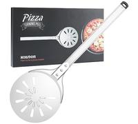 Pizza Turning Peel, 8-inch Pizza Peel Turner Spinner with Non-Slip Long Handle & Silicone Hanging Hook, Essential Pizza Oven Accessories for Outdoor & Indoor Baking, Even Crispy Crust Every Time