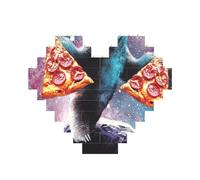 Pizza Turtle and Space Warrior Printed Jigsaw Puzzle 10.8x12.8 CM, Heart-Shaped Puzzle Challenging Game for Adults, Fun Decorative Wall Decor