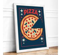 Pizza Under Stars Retro Framed Wall Art Print A1 (84.1×59.4cm) White, Wall Decor for Living Room, Bedroom, Office & Home, Ready to Hang, Art Gift