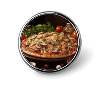 Pizza with Mushrooms And Tomatoes on Top Badge,Comfort Light in Weight Round Emblem Cute Funny Decor Brooch Smooth Does Not Fade Badges for Hats Jackets Coat Shirt
