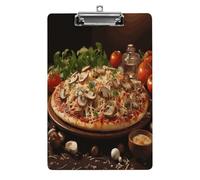Pizza with Mushrooms and Tomatoes on Top Clipboard Sturdy Low Profile Clip Clipboards Hanging Hole with Hanging Clipboard Acrylic Clip Board Holds 100 Sheets12.5x8.5In