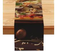 Pizza with Mushrooms and Tomatoes on Top Table Runner 13x72 Inch Cotton Linen Table Linen Washable Farmhouse Tablecloth Modern Abstract Art Kitchen Dinning Table Decoration for Home Party Decor