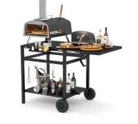 PIZZELLO Outdoor Grill Table 110 x 66cm Movable Pizza Oven Stand Foldable Double-Shelf Grill Cart Fit for 12/16inch Oven Ooni Ninja Woodfire Blackstone