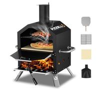 Pizzello Outdoor Pizza Oven Wood Fired 2-Layer Pizza Ovens 12" Outside Pizza Maker with Stone, Pizza Peel, Cover,Removable Cooking Rack for Camping Backyard BBQ (Black)