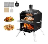 PIZZELLO Pizzello Outdoor Pizza Oven 16'' Large Wood Fired 2-Layer Pizza Ovens with Pizza Stone, Pizza Peel, Grill Grate, Oven Cover, Outside Pizza Maker for Camping Backyard BBQ, Pizzello Grande 16