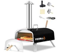 PIZZELLO Propane Pizza Oven Wood Fired Outdoor Foldable Pizza Ovens with Gas Burner, Wood Tray Pizza Stone, Pizza Peel, Cover (Black)