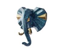 PIZZZENO Decoration Coat Hook Animal Deer Head Pattern Resin Crafts Nail-Free Key Hanger Wall Storage Hooks,Blue Elephant