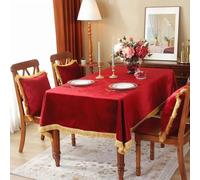 PIZZZENO Luxury Tassel Red Velvet Round Dining Table Cover for Wedding Party Rectangular Table Cloth(Round 180cm/1pc tablecloth)