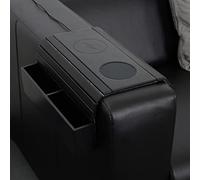 [PJ Collection] Bamboo Sofa Armrest Tray with Wireless Charging and Non-Slip Coaster, Foldable, 15W Fast Wireless Charger, Sofa Armrest Organizer (Black, with Right Side Pocket)