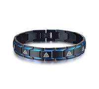 PJ JEWELLERY 2-Tone Black and Blue Stainless Steel Celtic Knot Engraved Triquetra Knot Symbol Link Bracelet Wristband for Men Boys, 8.2"