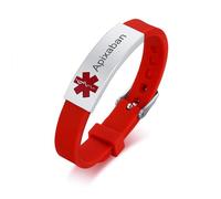 PJ JEWELLERY Apixaban Engraved Silicone Comfort Sport Wristband Emergency Medical Alert ID Bracelet For Men Women Kid, Red