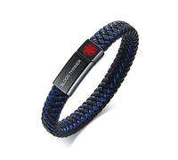 PJ JEWELLERY Blood THINNER Braided Genuine Leather Medical ID Wristband Mens Medical Alert Leather Bracelet with Stainless Steel Magnetic Clasp