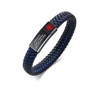 PJ JEWELLERY Custom Engraving Braided Genuine Leather Medical ID Wristband Mens Medical Alert Leather Bracelet with Stainless Steel Magnetic Clasp