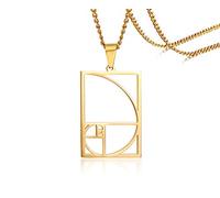 PJ JEWELLERY Gold Plated Stainless Steel Fibonacci Sequence Golden Ratio Pendant Fibonacci Spiral Necklace for Men Women