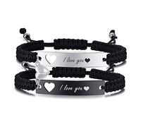 PJ JEWELLERY Him and Her Magnetic Couple Bracelets | I Love You Engraved Quote Mutual Attraction Nameplate Braided ID Set, for Lover Boyfriend Friend, (P-CB-084BS01-13-uk)