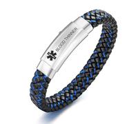 PJ JEWELLERY Medical Alert Bracelet for Men | Personalised Emergency ID Bracelets, Leather Medic Alert Bracelet Engraved Allergy Diabetic Blood Tinner Epilepsy, Adjustable