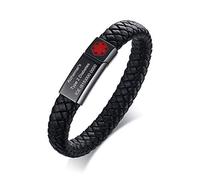 PJ JEWELLERY Personalised Engraving Genuine Braided Leather with Stainless Steel Medical Alert Magnetic Clasp ID Bracelets for Men Medical ID Wristband