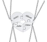 PJ JEWELLERY Personalised Name Initial Stainless Steel Heart Shape BFF Puzzle Pendant Necklace 2/3/4/5 Pieces for Family Lover Best Friend Soulmate Matching Necklace Set Customised 19" Chain